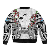 Fiji Day Bomber Jacket Happy 54 Years Of Independence Tapa Pattern White LT14 - Polynesian Pride