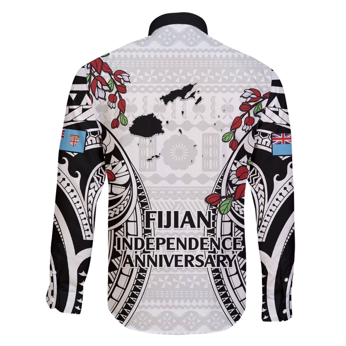 Fiji Day Family Matching Long Sleeve Bodycon Dress and Hawaiian Shirt Happy 54 Years Of Independence Tapa Pattern White