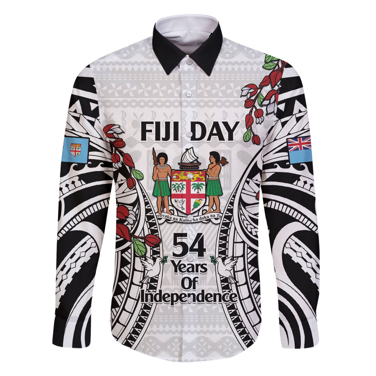Fiji Day Family Matching Mermaid Dress and Hawaiian Shirt Happy 54 Years Of Independence Tapa Pattern White