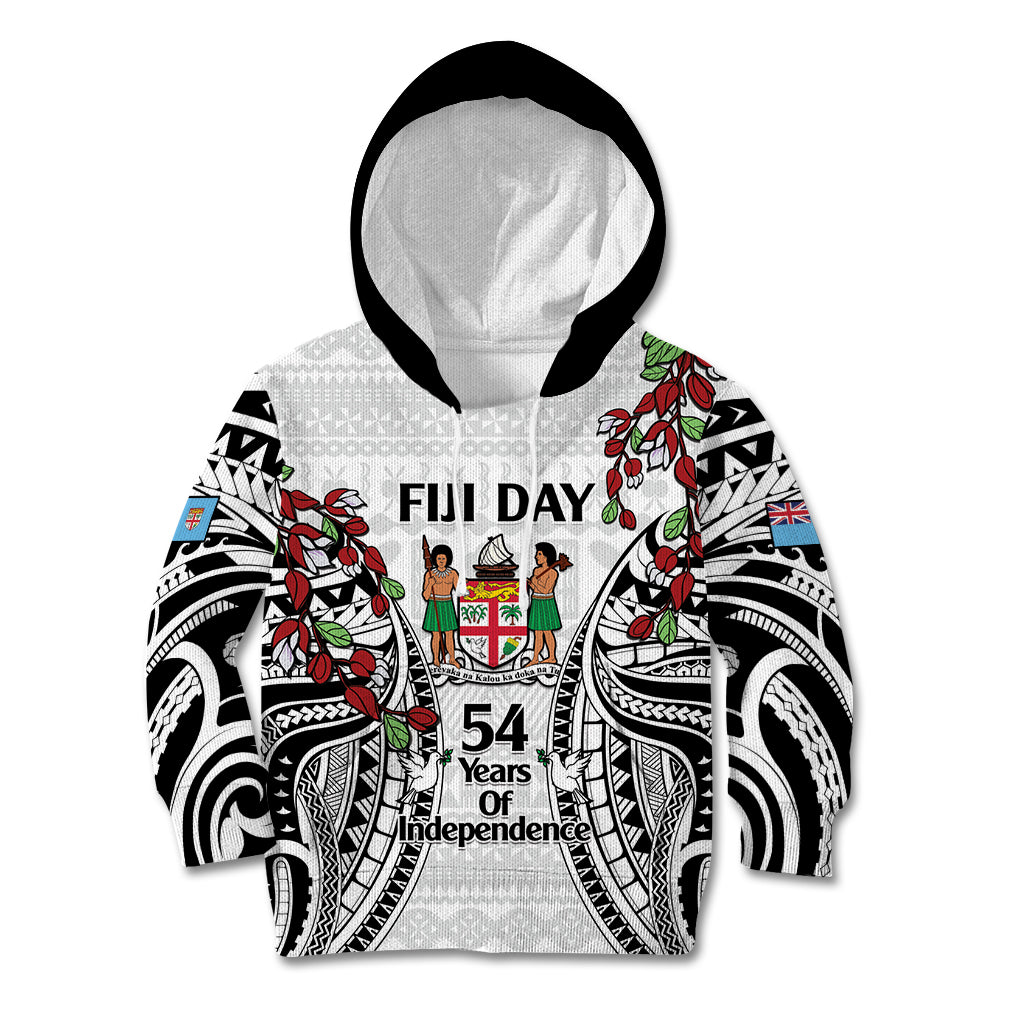 Fiji Day Kid Hoodie Happy 54 Years Of Independence Tapa Pattern White