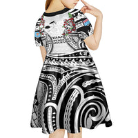 Fiji Day Kid Short Sleeve Dress Happy 54 Years Of Independence Tapa Pattern White LT14 - Polynesian Pride