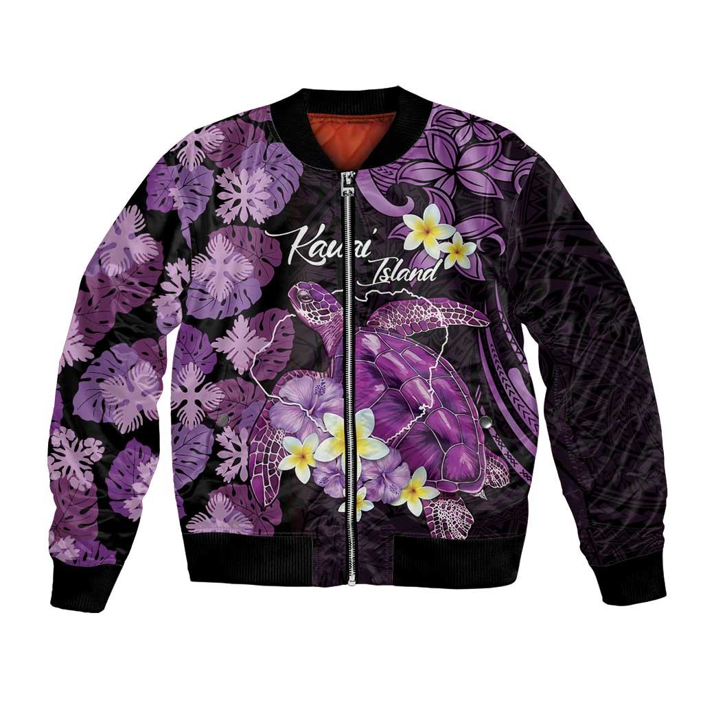 Personalised Aloha Hawaii Kauai Island Bomber Jacket Garden Isle Map Sea Turtle Plumeria