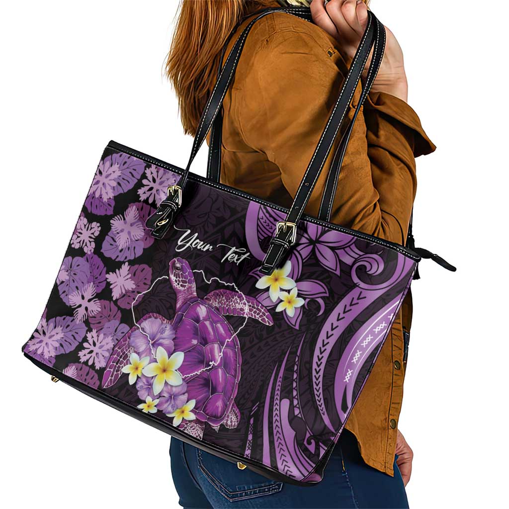 Personalised Aloha Hawaii Kauai Island Leather Tote Bag Garden Isle Map Sea Turtle Plumeria