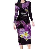 Personalised Aloha Hawaii Kauai Island Long Sleeve Bodycon Dress Garden Isle Map Sea Turtle Plumeria