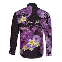 Personalised Aloha Hawaii Kauai Island Long Sleeve Button Shirt Garden Isle Map Sea Turtle Plumeria