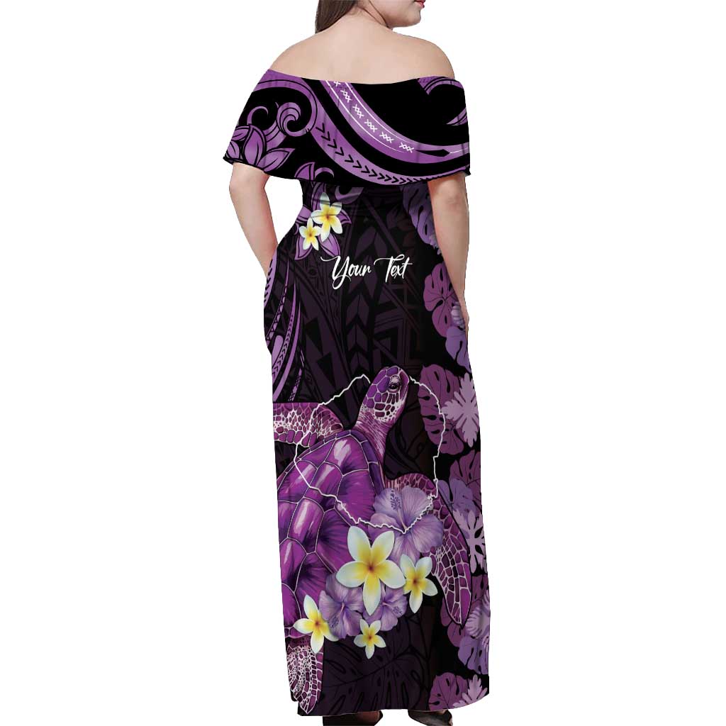 Personalised Aloha Hawaii Kauai Island Off Shoulder Maxi Dress Garden Isle Map Sea Turtle Plumeria