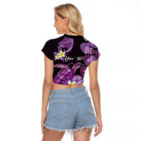 Personalised Aloha Hawaii Kauai Island Raglan Cropped T Shirt Garden Isle Map Sea Turtle Plumeria