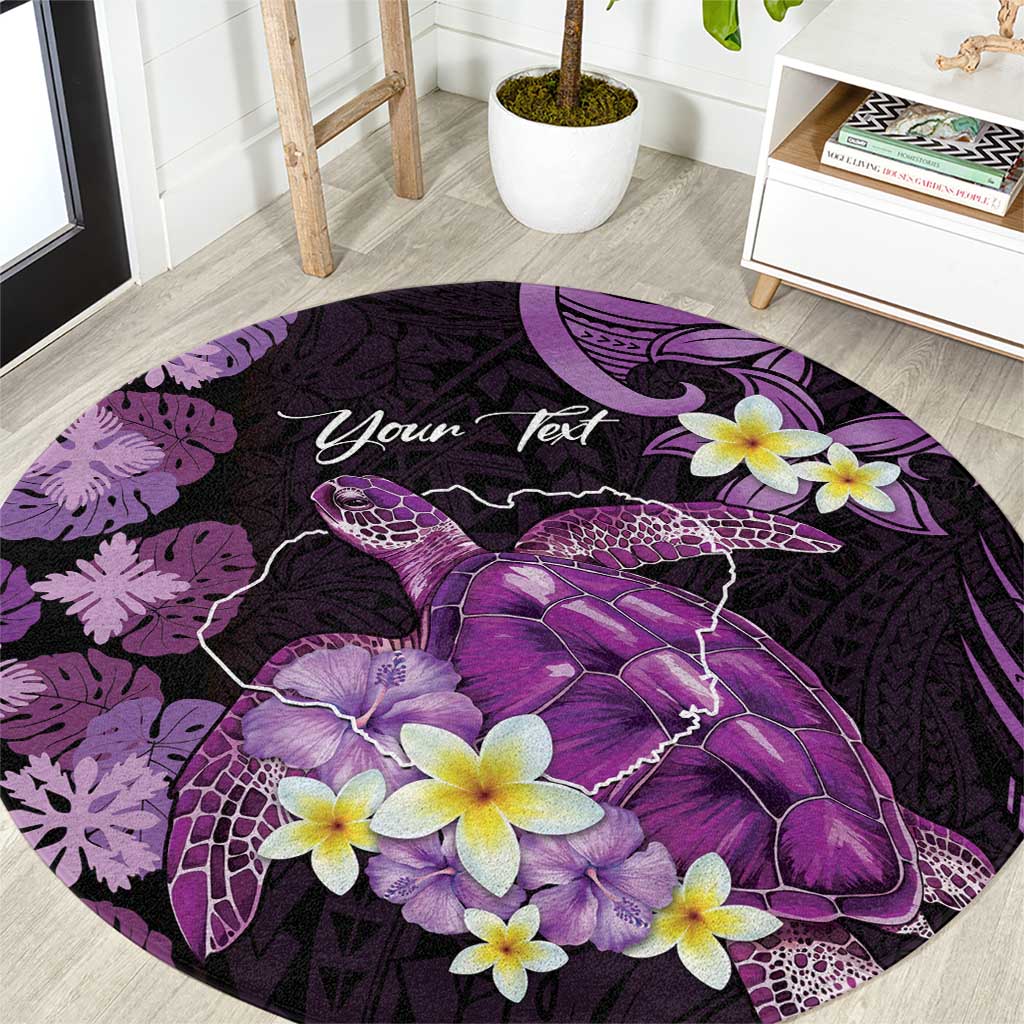 Personalised Aloha Hawaii Kauai Island Round Carpet Garden Isle Map Sea Turtle Plumeria