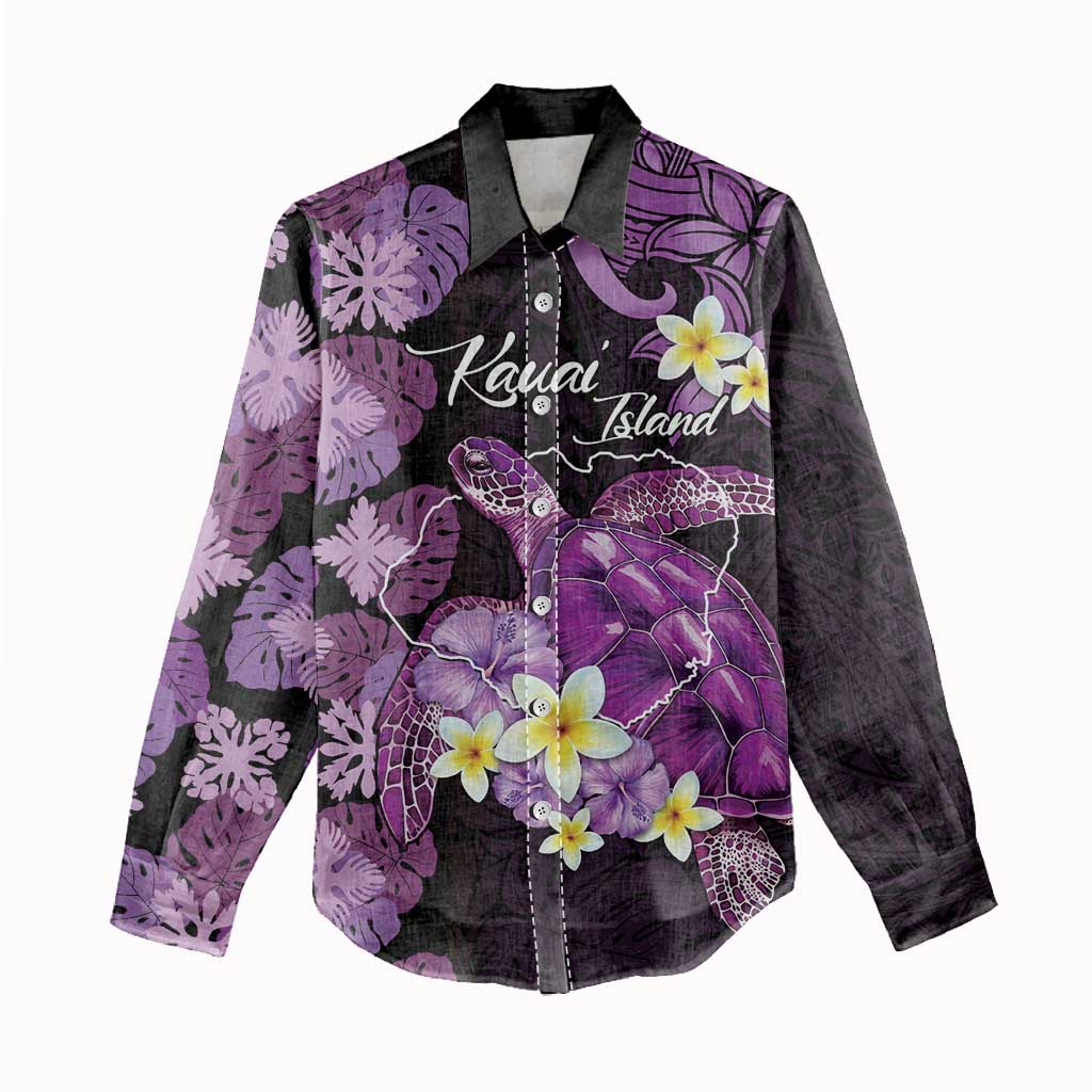 Personalised Aloha Hawaii Kauai Island Women Casual Shirt Garden Isle Map Sea Turtle Plumeria