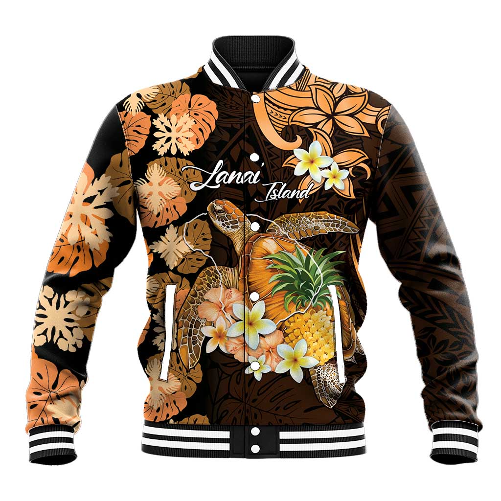 Personalised Aloha Hawaii Lanai Island Baseball Jacket Pineapple Isle Map Sea Turtle Plumeria