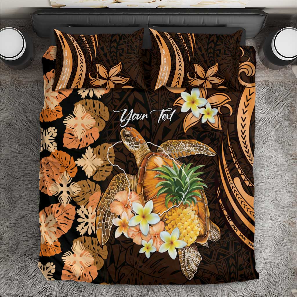 Personalised Aloha Hawaii Lanai Island Bedding Set Pineapple Isle Map Sea Turtle Plumeria
