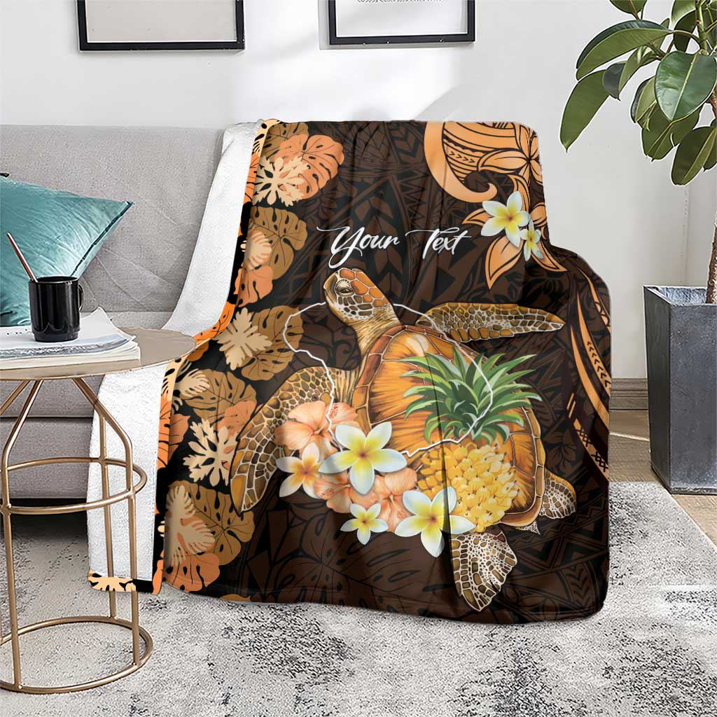 Personalised Aloha Hawaii Lanai Island Blanket Pineapple Isle Map Sea Turtle Plumeria