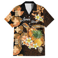 Personalised Aloha Hawaii Lanai Island Family Matching Off The Shoulder Long Sleeve Dress and Hawaiian Shirt Pineapple Isle Map Sea Turtle Plumeria