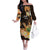 Personalised Aloha Hawaii Lanai Island Family Matching Off The Shoulder Long Sleeve Dress and Hawaiian Shirt Pineapple Isle Map Sea Turtle Plumeria