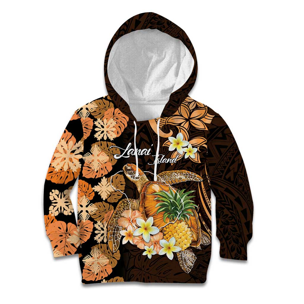 Personalised Aloha Hawaii Lanai Island Kid Hoodie Pineapple Isle Map Sea Turtle Plumeria