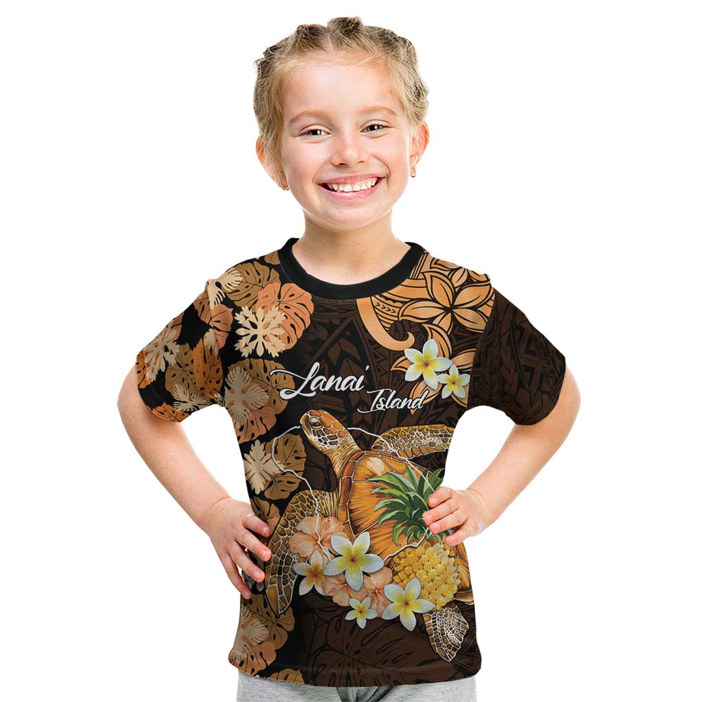 Personalised Aloha Hawaii Lanai Island Kid T Shirt Pineapple Isle Map Sea Turtle Plumeria