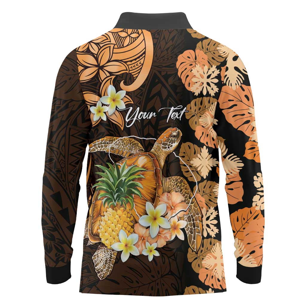 Personalised Aloha Hawaii Lanai Island Long Sleeve Polo Shirt Pineapple Isle Map Sea Turtle Plumeria