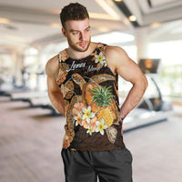 Personalised Aloha Hawaii Lanai Island Men Tank Top Pineapple Isle Map Sea Turtle Plumeria