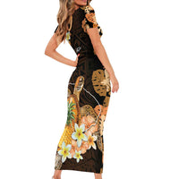 Personalised Aloha Hawaii Lanai Island Short Sleeve Bodycon Dress Pineapple Isle Map Sea Turtle Plumeria