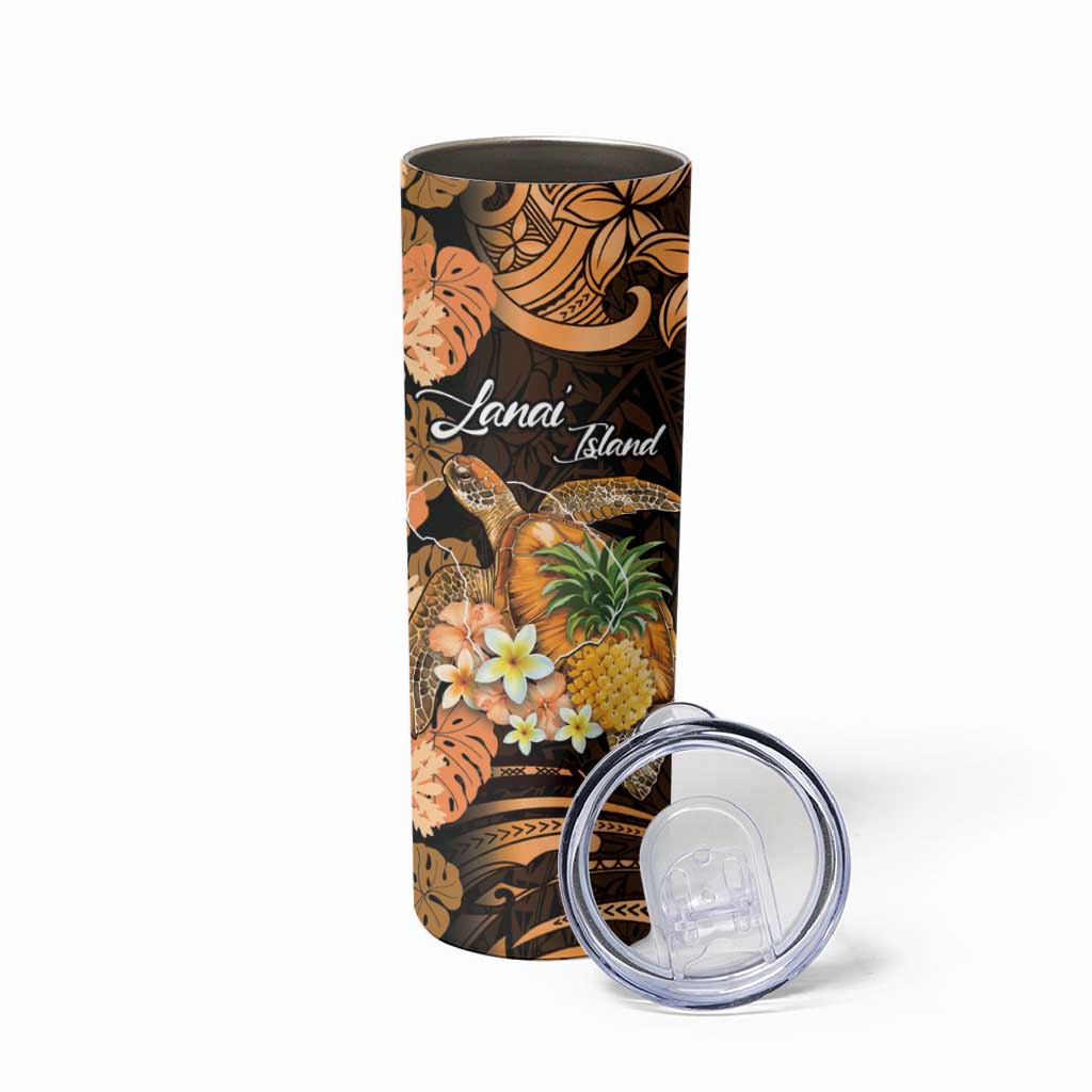 Personalised Aloha Hawaii Lanai Island Skinny Tumbler Pineapple Isle Map Sea Turtle Plumeria