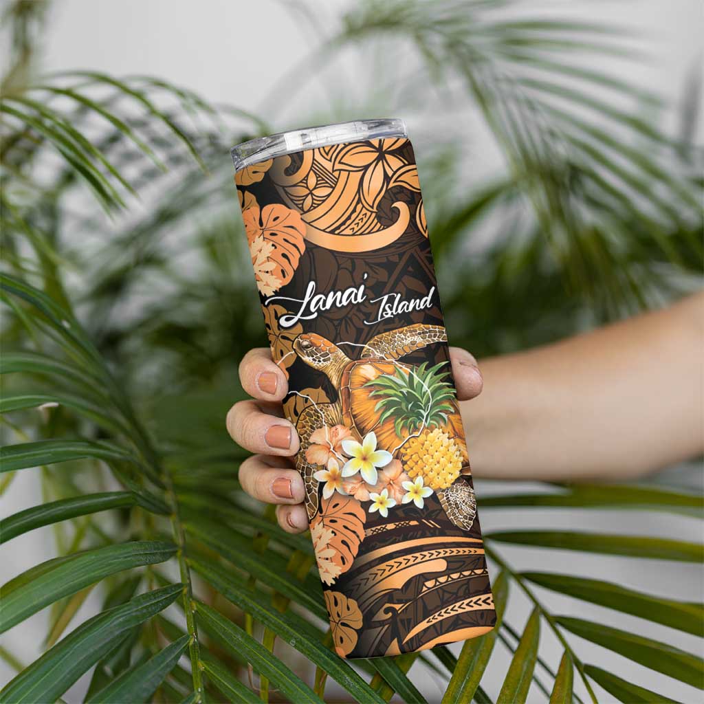 Personalised Aloha Hawaii Lanai Island Skinny Tumbler Pineapple Isle Map Sea Turtle Plumeria