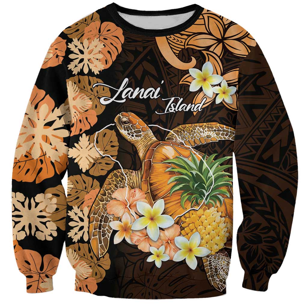 Personalised Aloha Hawaii Lanai Island Sweatshirt Pineapple Isle Map Sea Turtle Plumeria