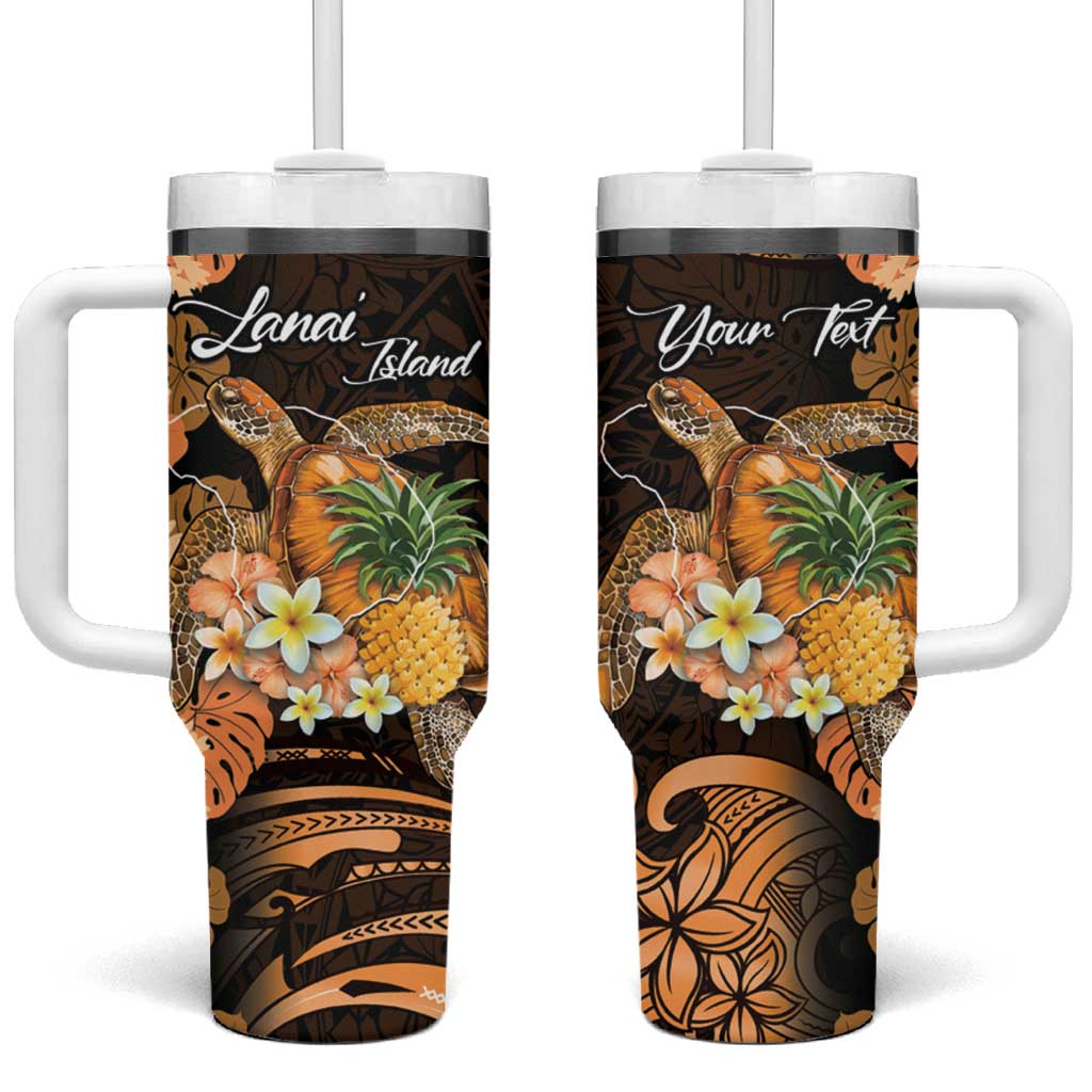 Personalised Aloha Hawaii Lanai Island Tumbler With Handle Pineapple Isle Map Sea Turtle Plumeria