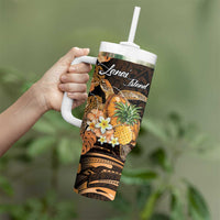 Personalised Aloha Hawaii Lanai Island Tumbler With Handle Pineapple Isle Map Sea Turtle Plumeria