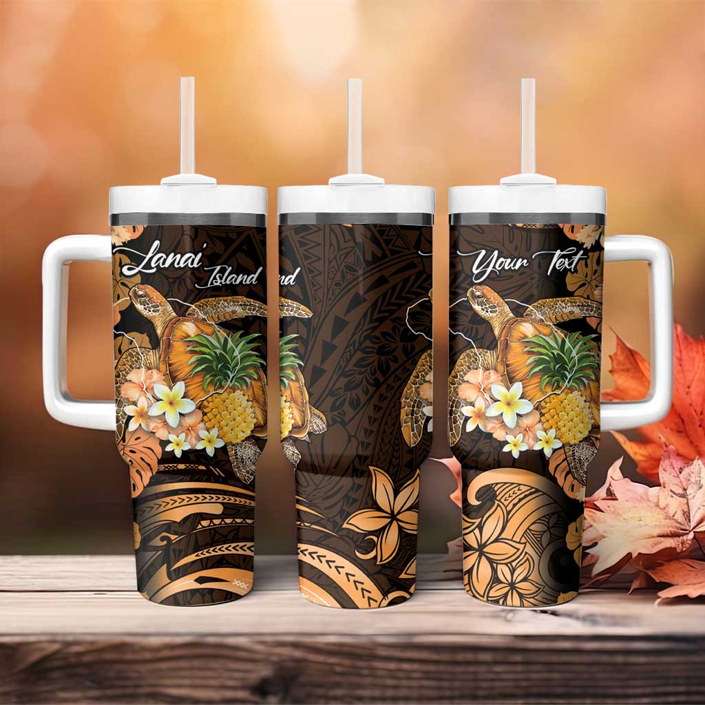 Personalised Aloha Hawaii Lanai Island Tumbler With Handle Pineapple Isle Map Sea Turtle Plumeria