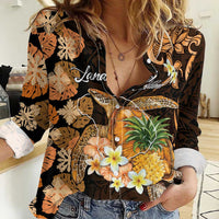 Personalised Aloha Hawaii Lanai Island Women Casual Shirt Pineapple Isle Map Sea Turtle Plumeria