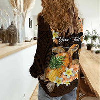 Personalised Aloha Hawaii Lanai Island Women Casual Shirt Pineapple Isle Map Sea Turtle Plumeria