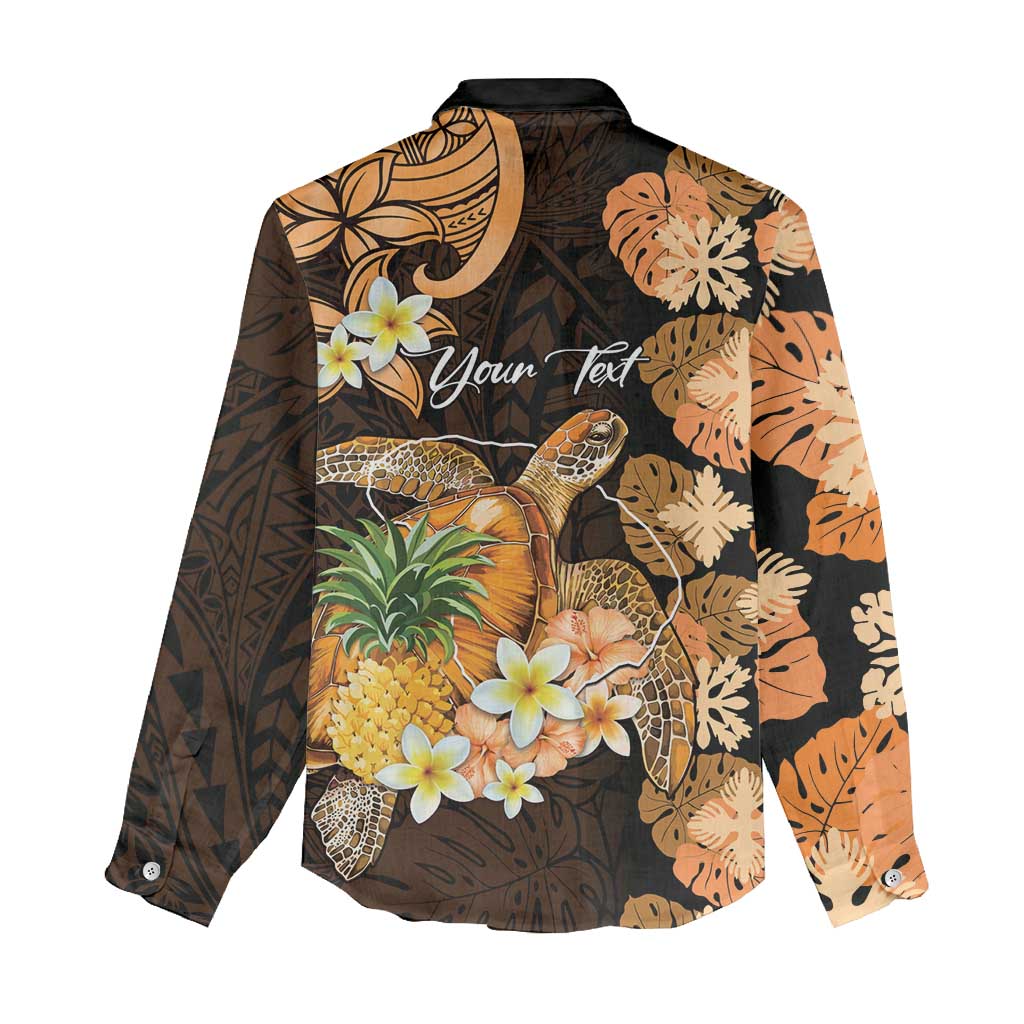 Personalised Aloha Hawaii Lanai Island Women Casual Shirt Pineapple Isle Map Sea Turtle Plumeria