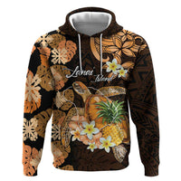Personalised Aloha Hawaii Lanai Island Zip Hoodie Pineapple Isle Map Sea Turtle Plumeria