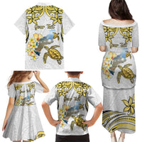 Personalised Aloha Hawaii Niihau Island Family Matching Puletasi and Hawaiian Shirt Forbidden Isle Map Shell Lei