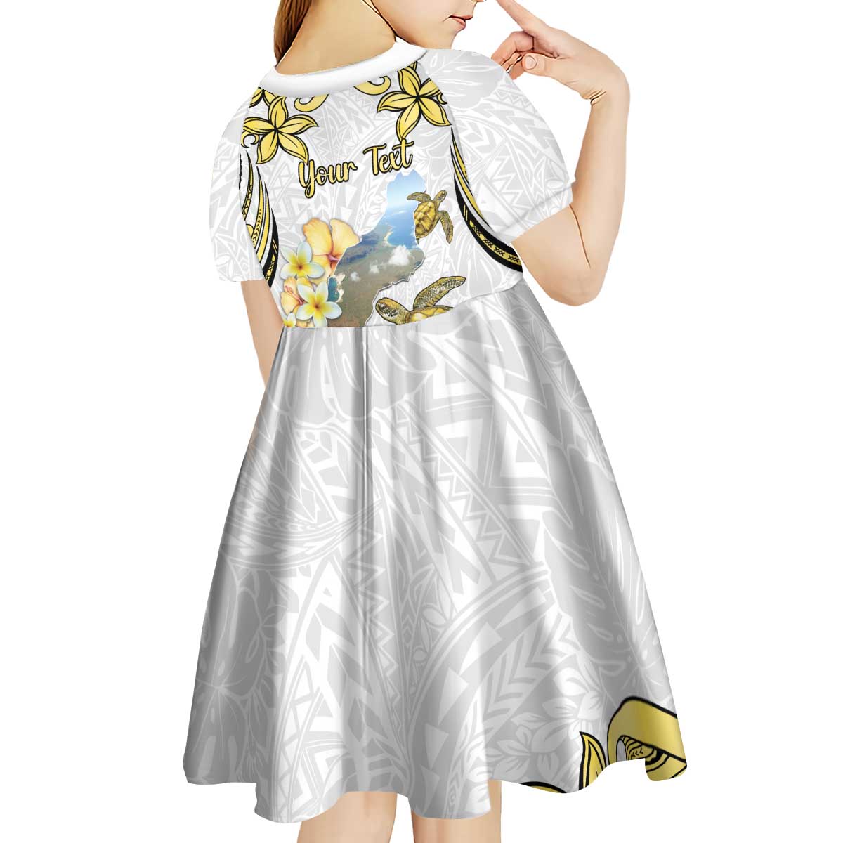 Personalised Aloha Hawaii Niihau Island Kid Short Sleeve Dress Forbidden Isle Map Shell Lei