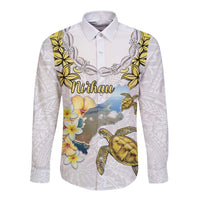 Personalised Aloha Hawaii Niihau Island Long Sleeve Button Shirt Forbidden Isle Map Shell Lei