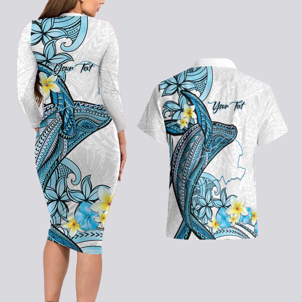 Personalised Aloha Hawaii Kahoolawe Island Couples Matching Long Sleeve Bodycon Dress and Hawaiian Shirt Target Isle Map With Humpback Whale