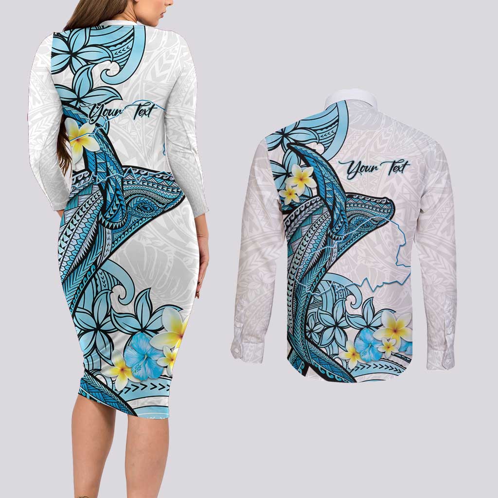 Personalised Aloha Hawaii Kahoolawe Island Couples Matching Long Sleeve Bodycon Dress and Long Sleeve Button Shirt Target Isle Map With Humpback Whale