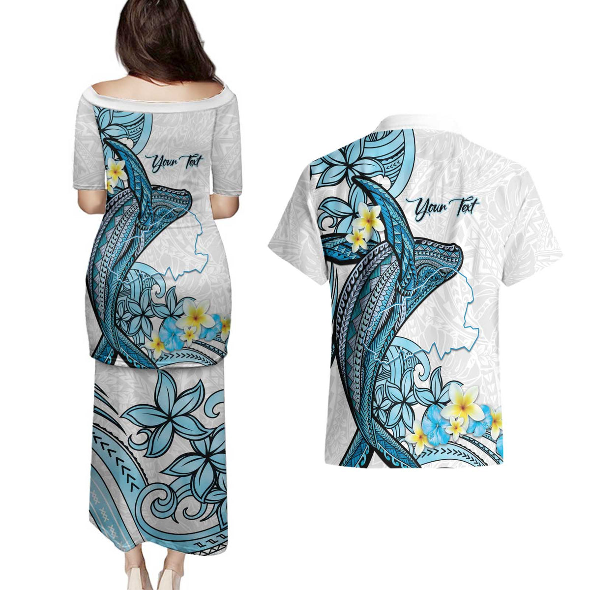 Personalised Aloha Hawaii Kahoolawe Island Couples Matching Puletasi and Hawaiian Shirt Target Isle Map With Humpback Whale