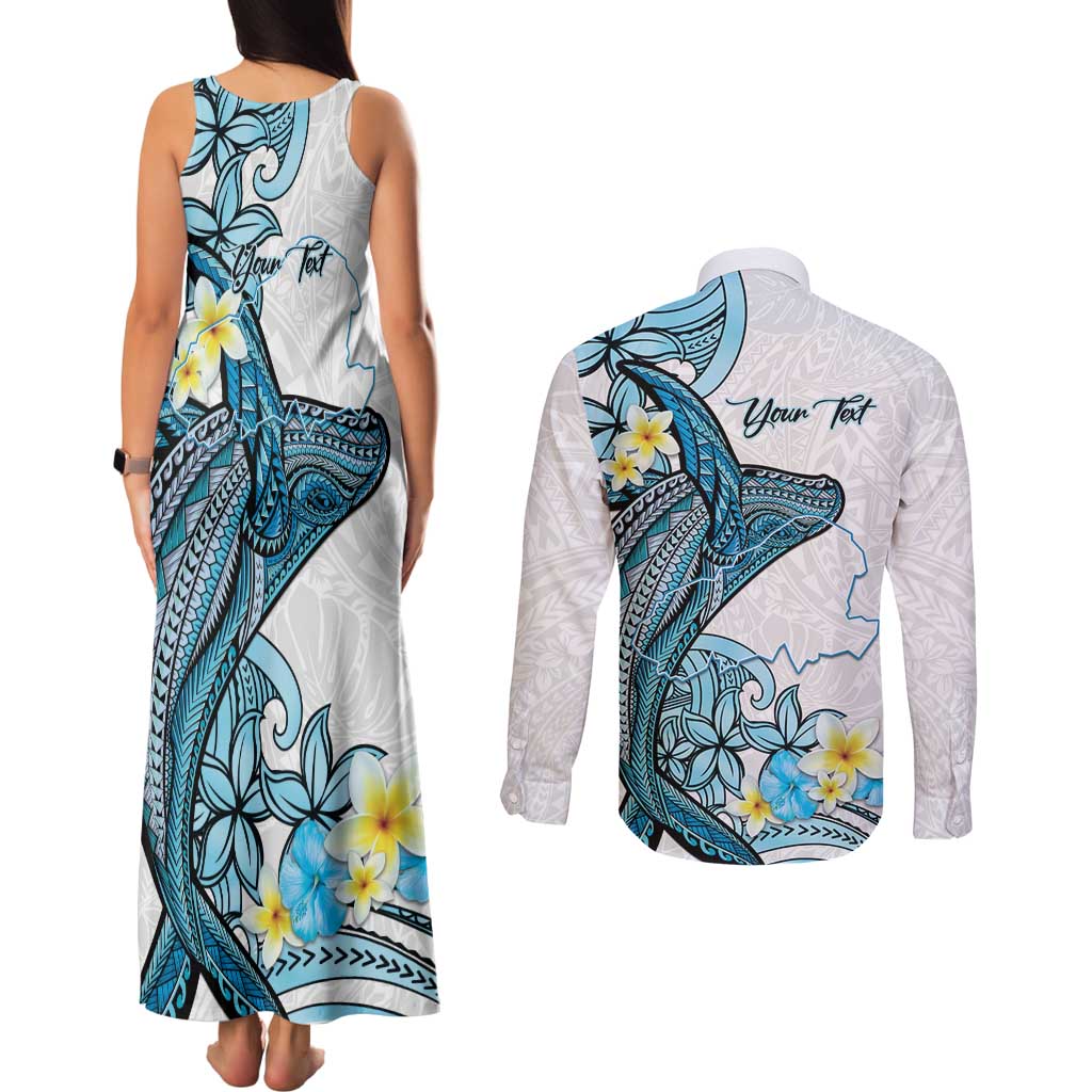 Personalised Aloha Hawaii Kahoolawe Island Couples Matching Tank Maxi Dress and Long Sleeve Button Shirt Target Isle Map With Humpback Whale