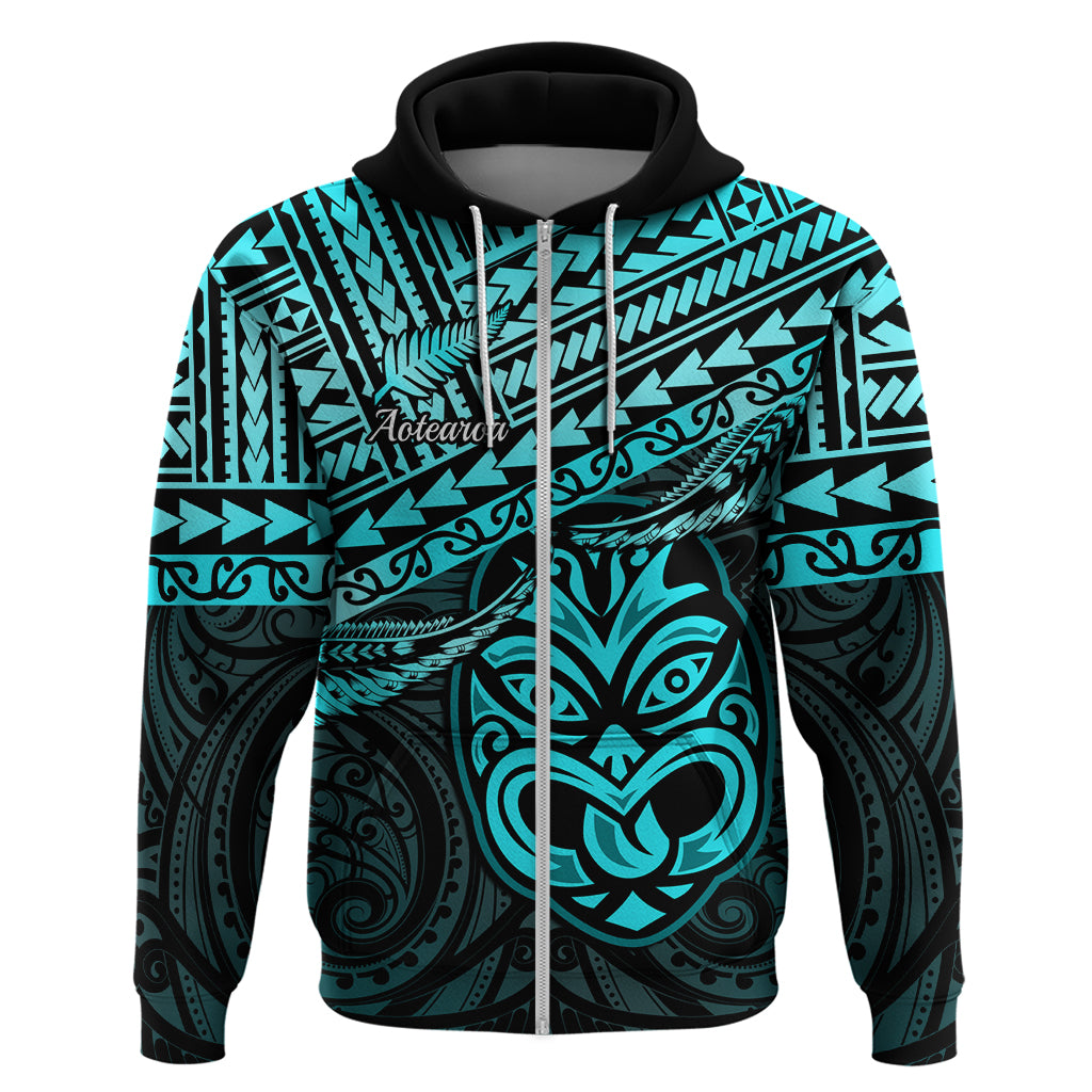 Matariki New Zealand Hoodie Maori New Year Tiki Turquoise Version LT14 Zip Hoodie Turquoise - Polynesian Pride