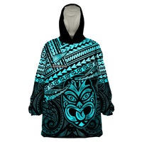 Matariki New Zealand Wearable Blanket Hoodie Maori New Year Tiki Turquoise Version LT14 One Size Turquoise - Polynesian Pride