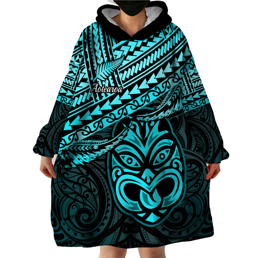 Matariki New Zealand Wearable Blanket Hoodie Maori New Year Tiki Turquoise Version LT14 - Polynesian Pride