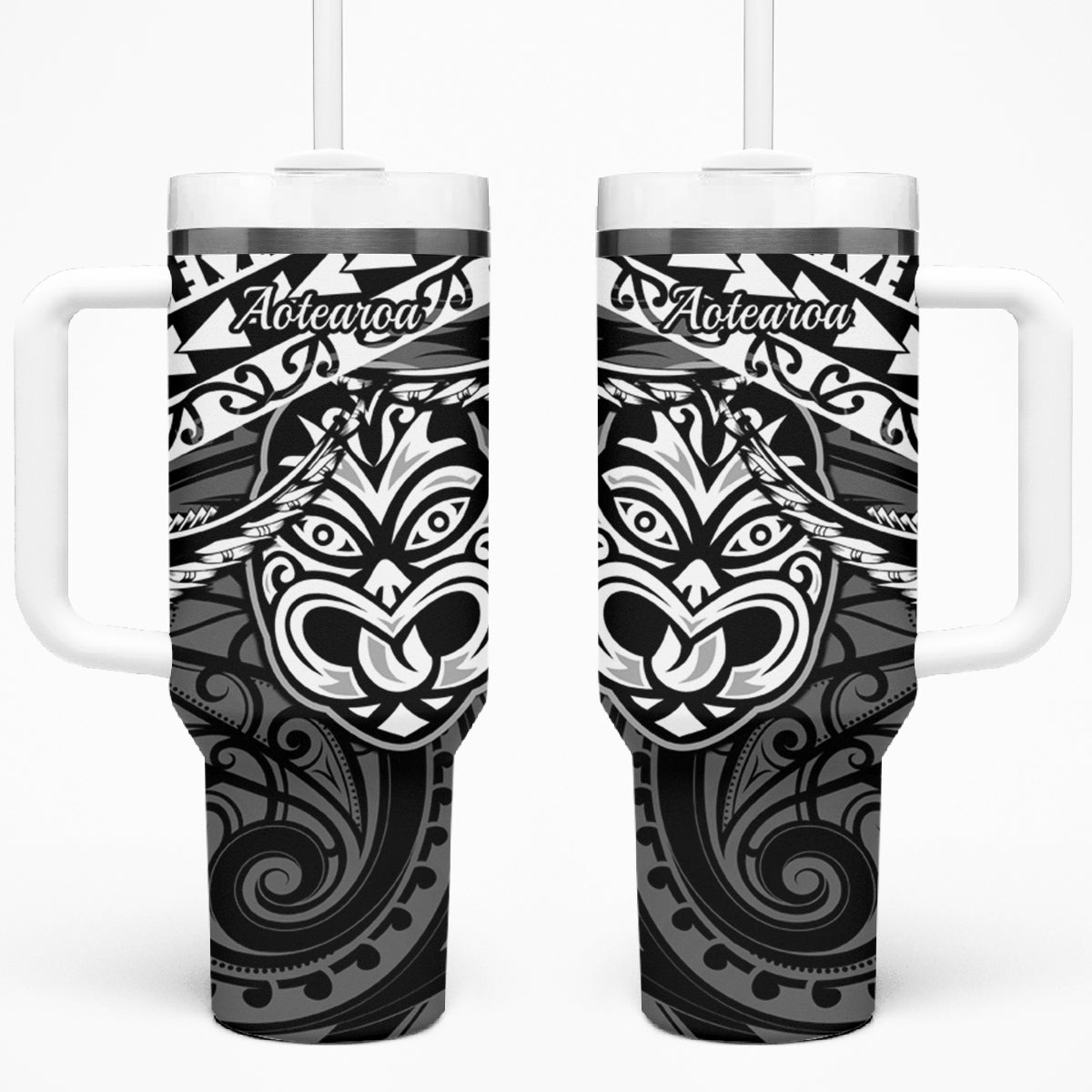 Matariki New Zealand Tumbler With Handle Maori New Year Tiki Black Version