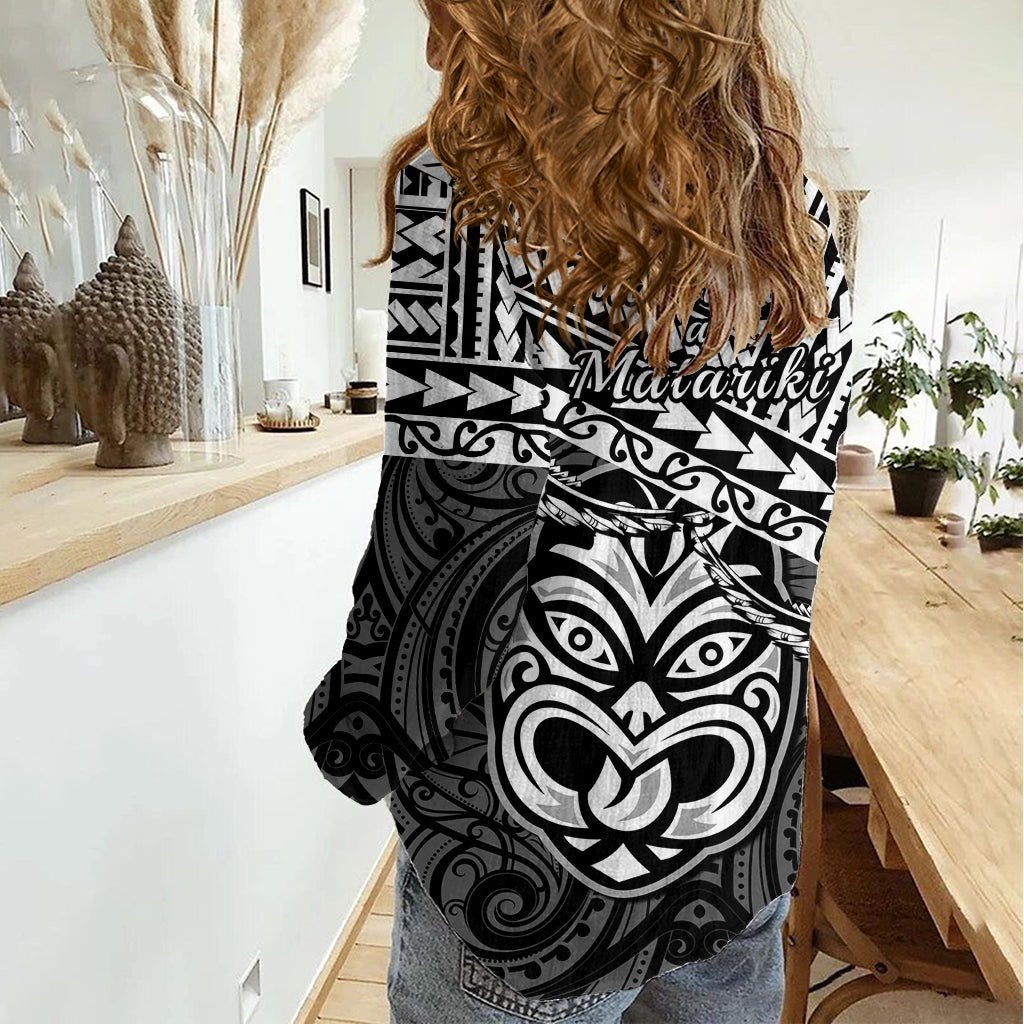 Matariki New Zealand Women Casual Shirt Maori New Year Tiki Black Version LT14 - Polynesian Pride