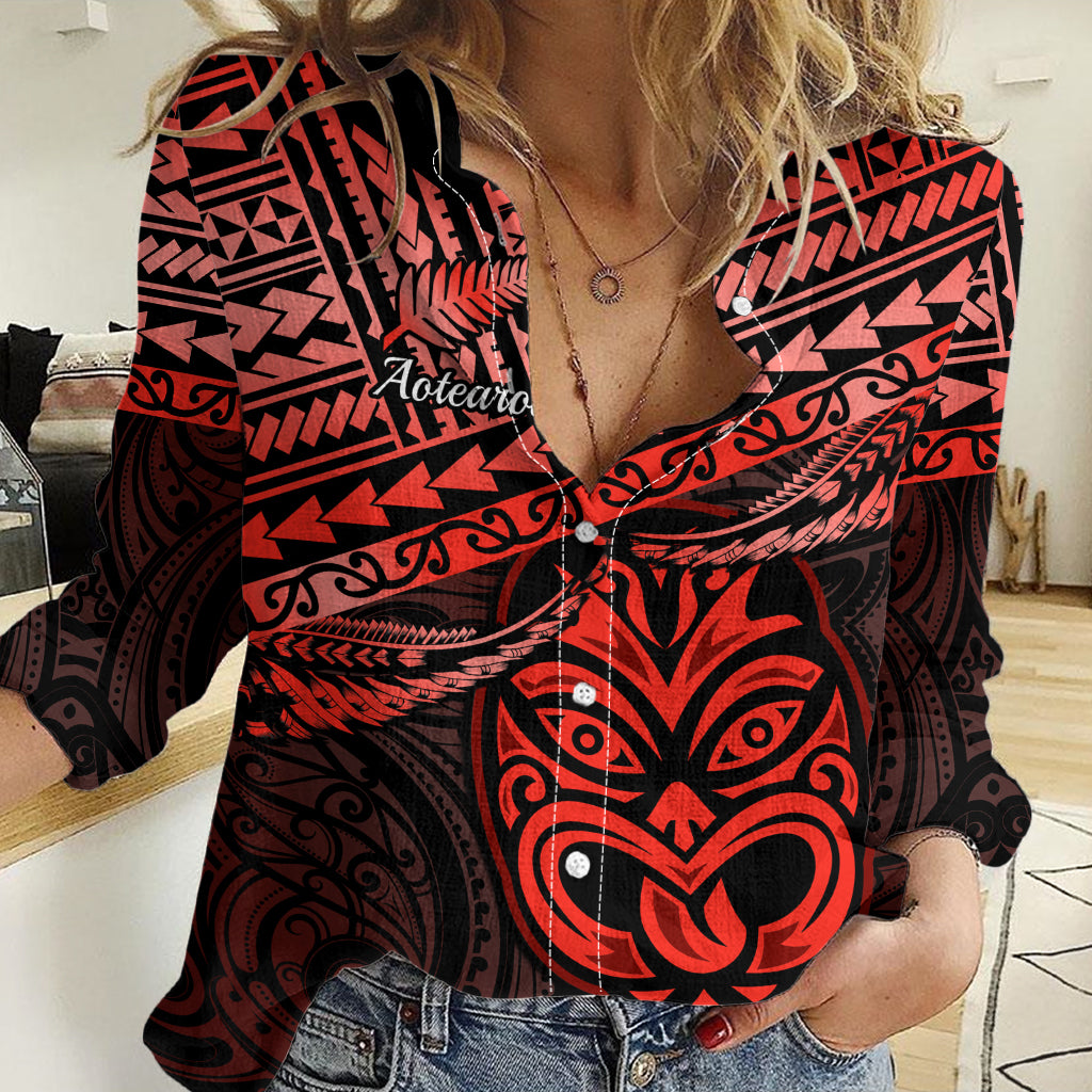 Matariki New Zealand Women Casual Shirt Maori New Year Tiki Red Version LT14 Female Red - Polynesian Pride