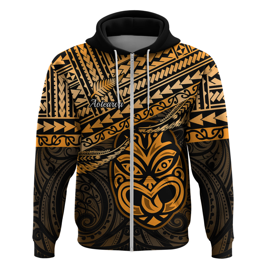 Matariki New Zealand Hoodie Maori New Year Tiki Gold Version LT14 Zip Hoodie Gold - Polynesian Pride