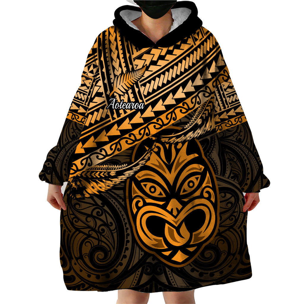 Matariki New Zealand Wearable Blanket Hoodie Maori New Year Tiki Gold Version LT14 - Polynesian Pride