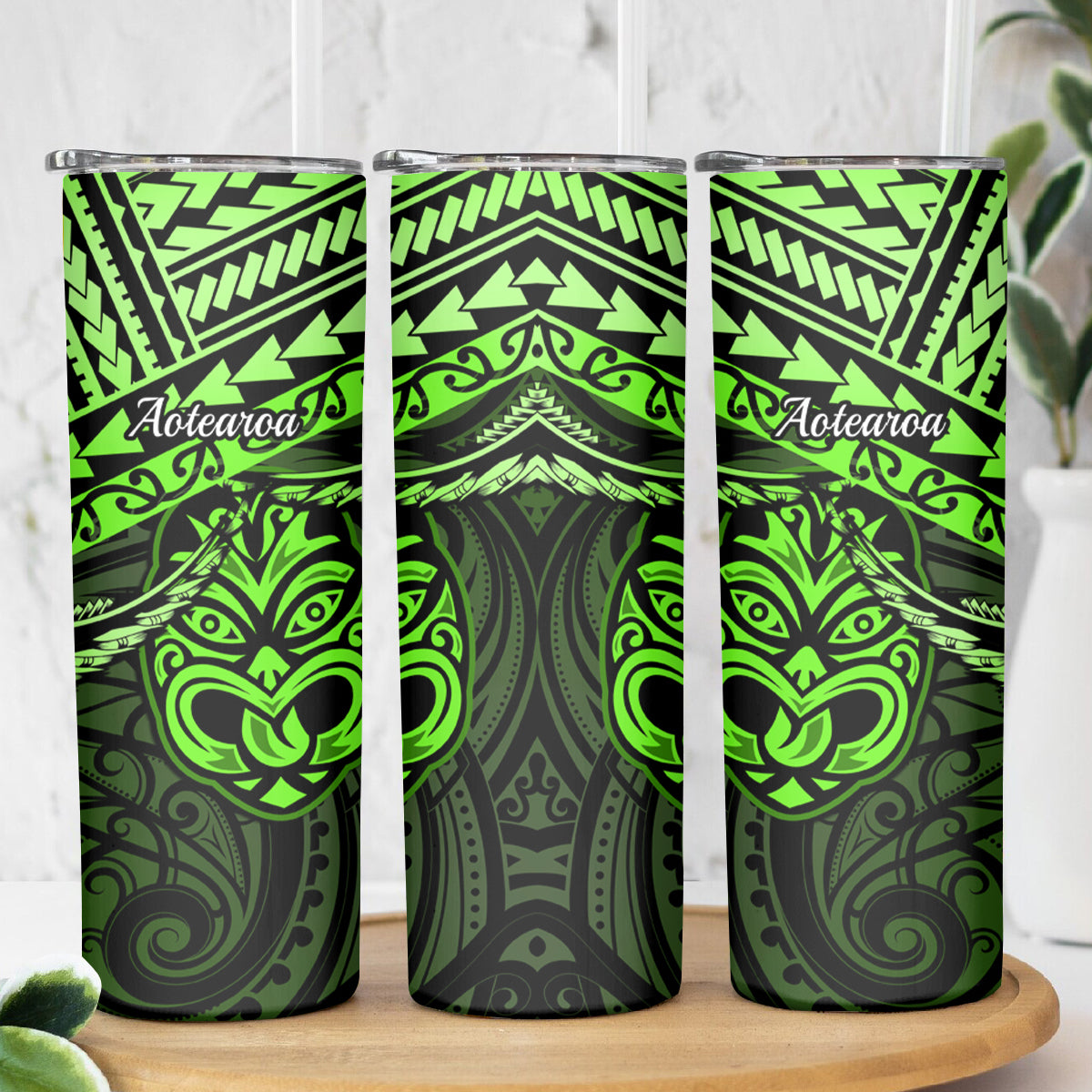 Matariki New Zealand Skinny Tumbler Maori New Year Tiki Green Version