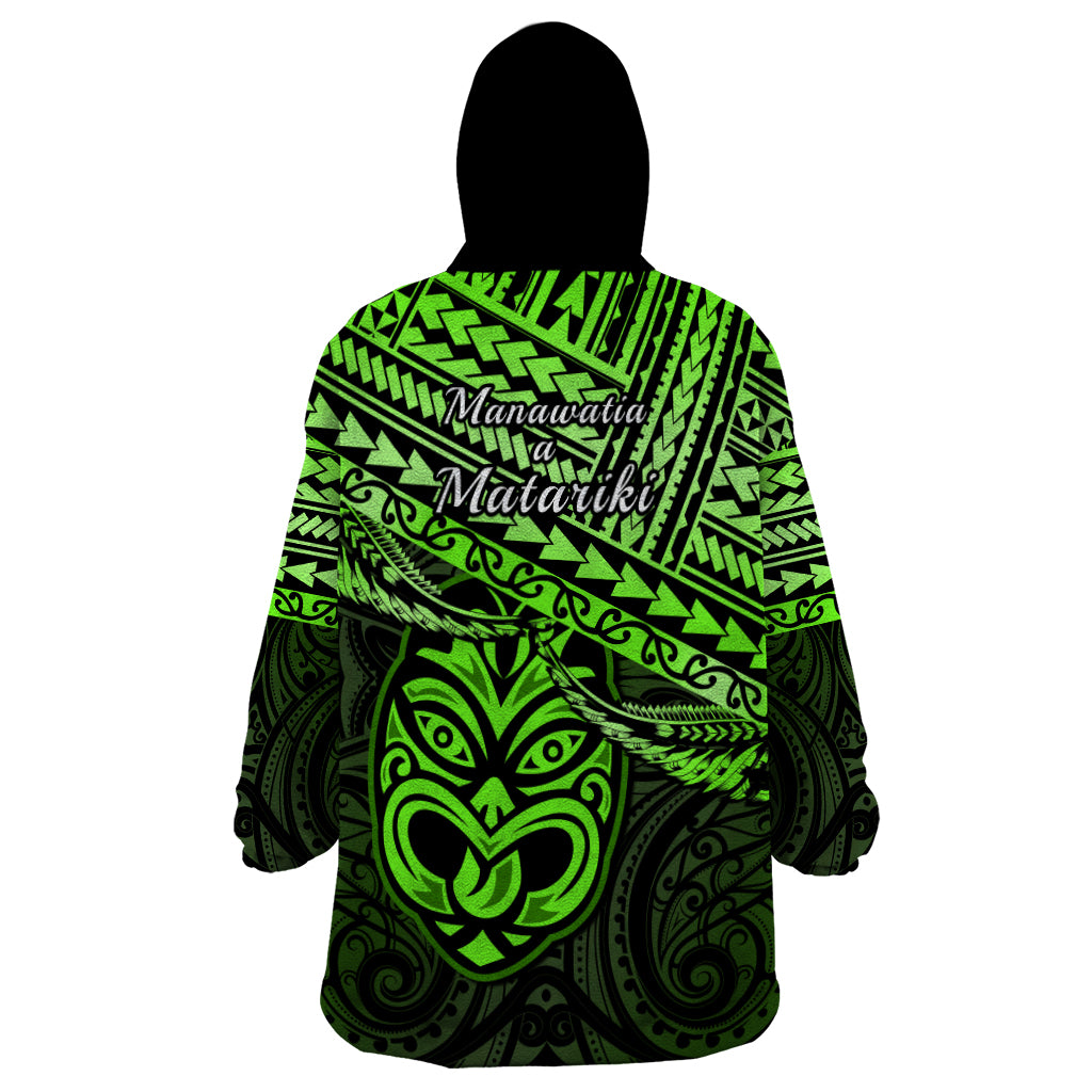 Matariki New Zealand Wearable Blanket Hoodie Maori New Year Tiki Green Version LT14 - Polynesian Pride